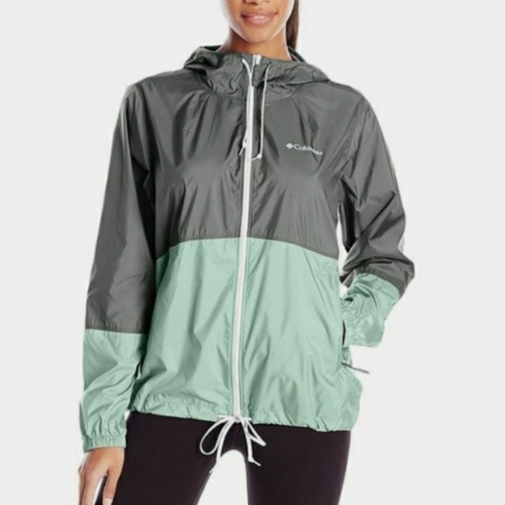Columbia Lightweight Windbreaker Jacket Gray Mint Green Hooded Women's Small